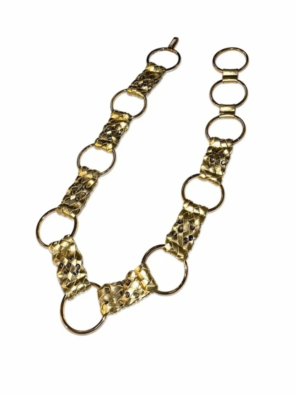 Vintage Rhinestones Gold Rhinestone Woven Circle Link Belt Y2K 90’s